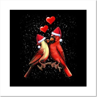 Christmas cardinals in love Posters and Art